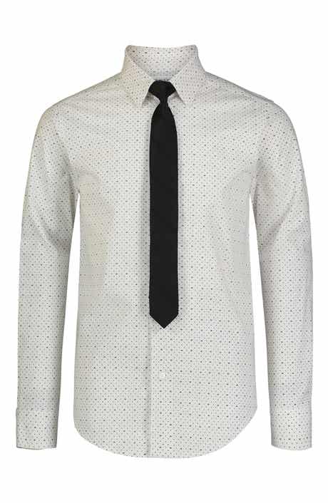Calvin Klein Long Sleeve Stretch Check Dot Print Shirt
