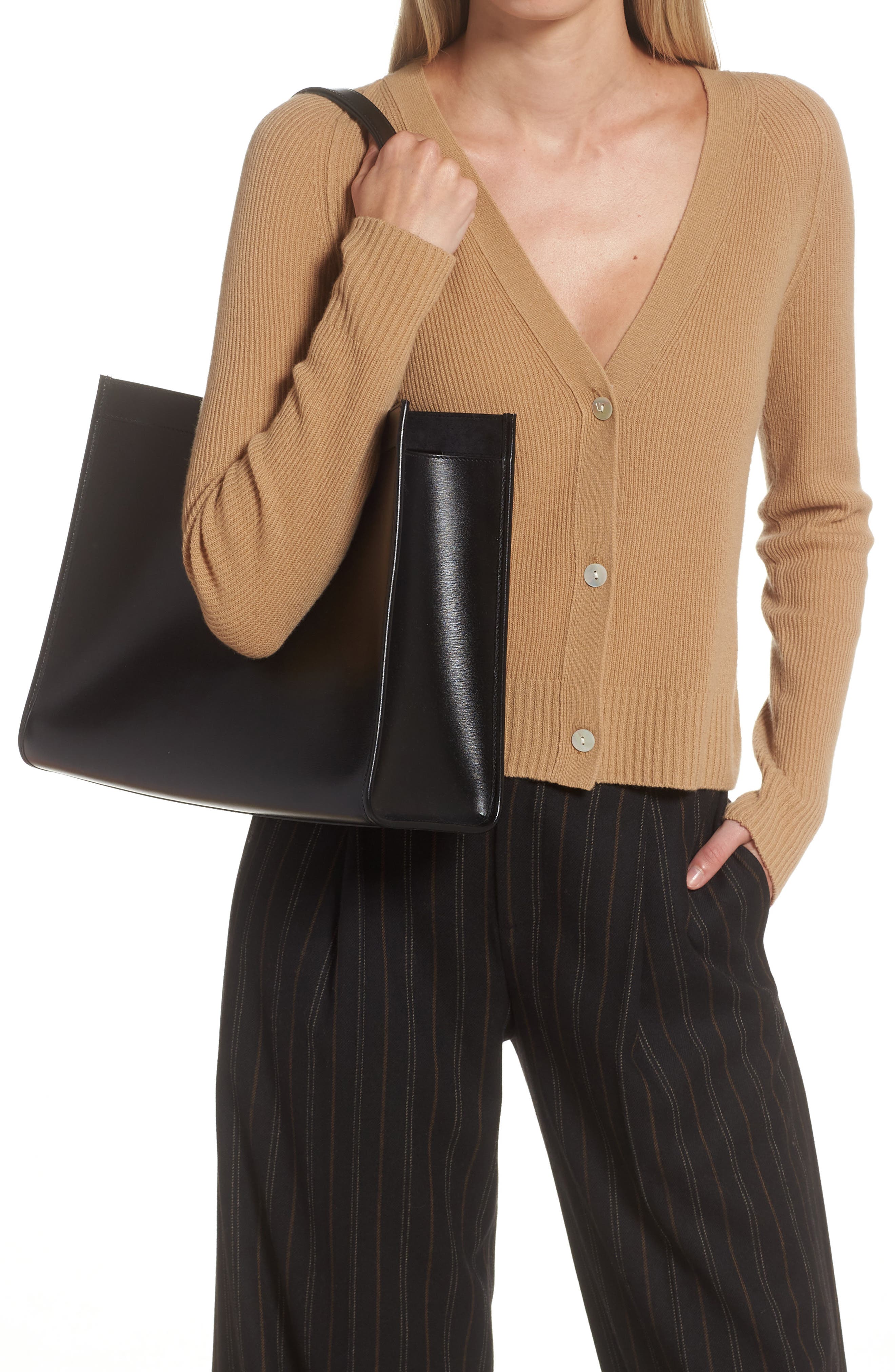 Small Maillon Cabas Calfskin Leather Tote, Alternate, color, NERO