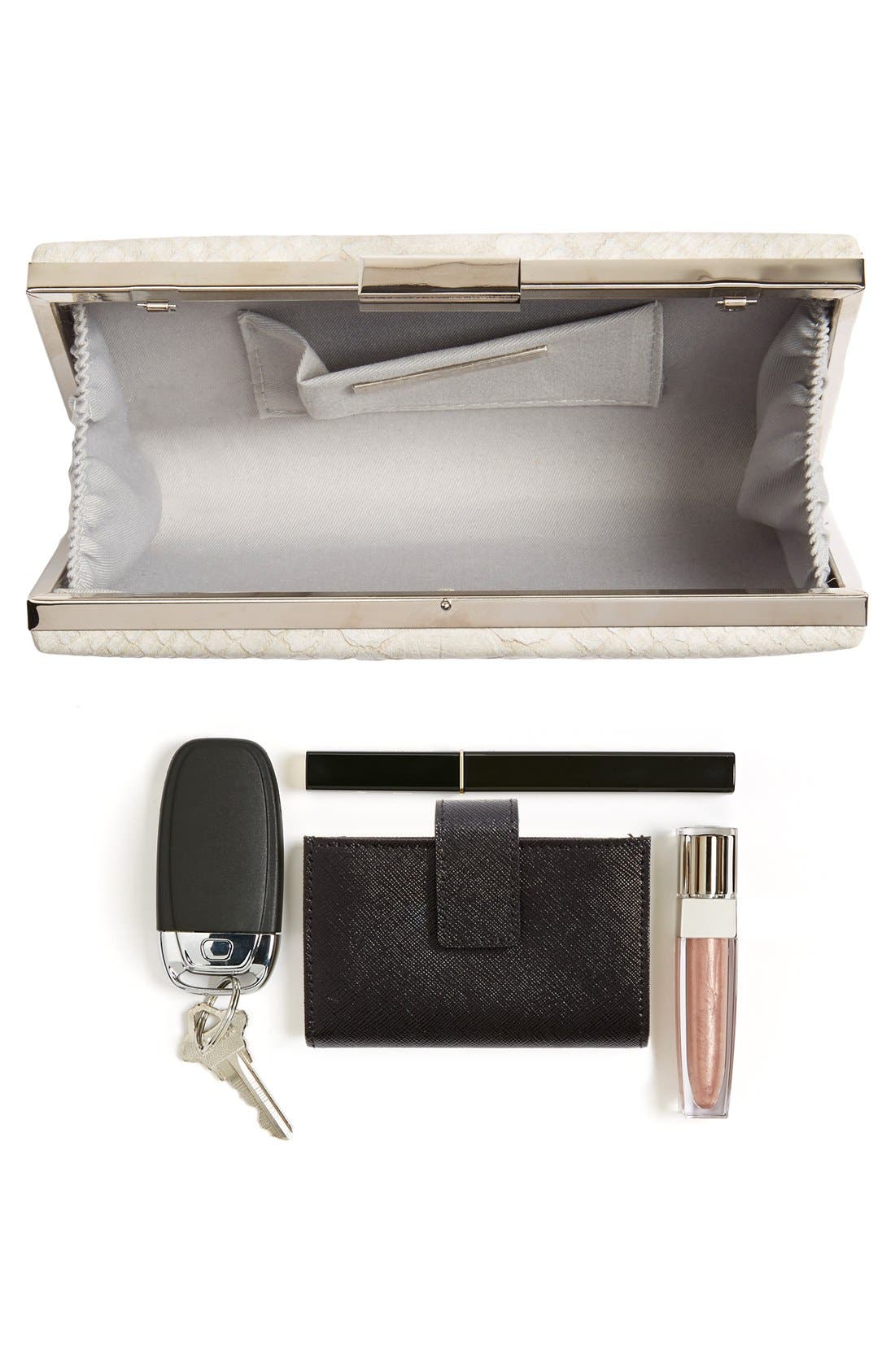 Snake Embossed Box Clutch, Alternate, color, GREY