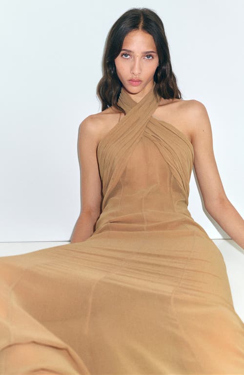 Mango Mesh Halter Dress In Brown