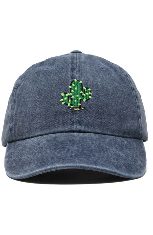 Dalix Cactus Embroidered Low Crown Cap In Washed Navy Blue