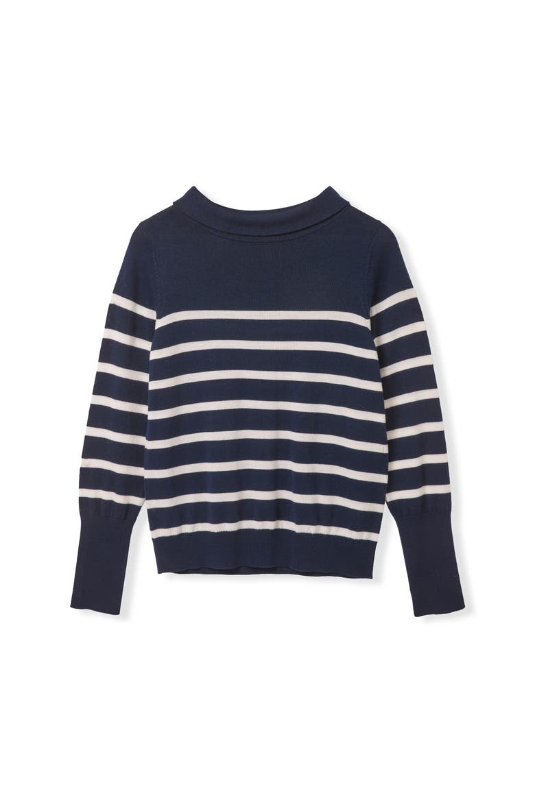 Fine Knit Merino Collard Sweater, Alternate, color, Navy / Ecru Stripe