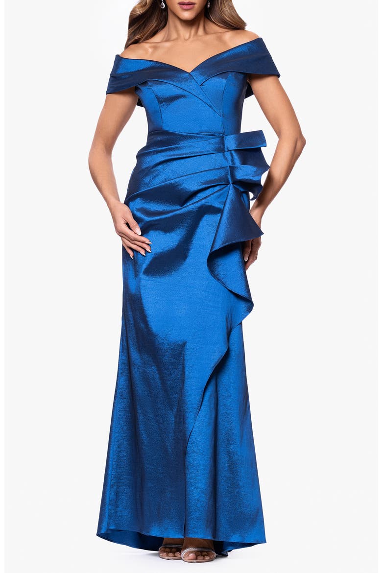 Off the Shoulder Taffeta Gown, Main, color, SAPPHIRE