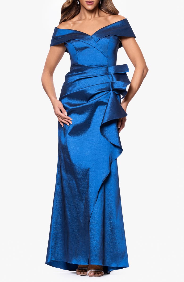Xscape Evenings Off the Shoulder Taffeta Gown, Main, color, Sapphire