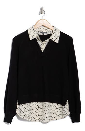 Adrianna Papell V-neck Twofer Sweater In Black