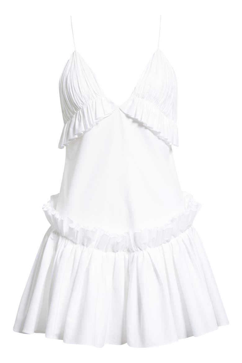 Ade Ruffle Trim Cotton Twill Minidress, Alternate, color, WHITE
