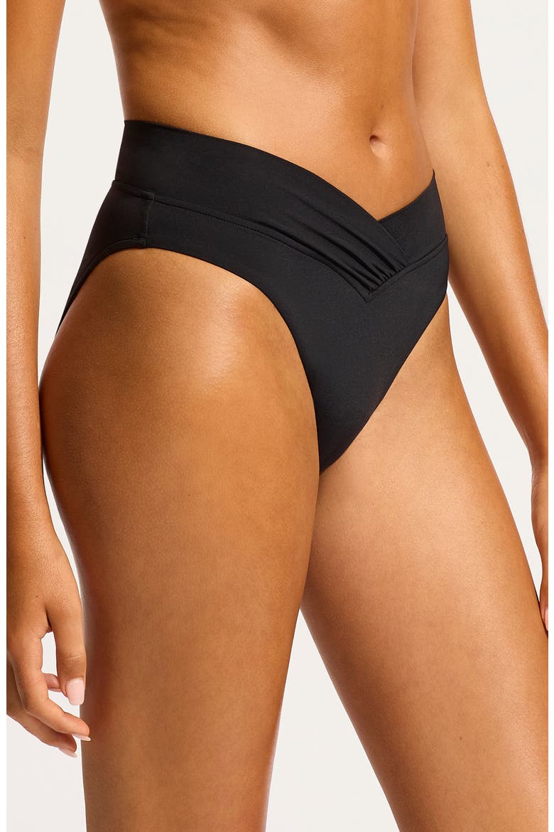 V-Front High Cut Bikini Bottoms, Alternate, color, BLACK