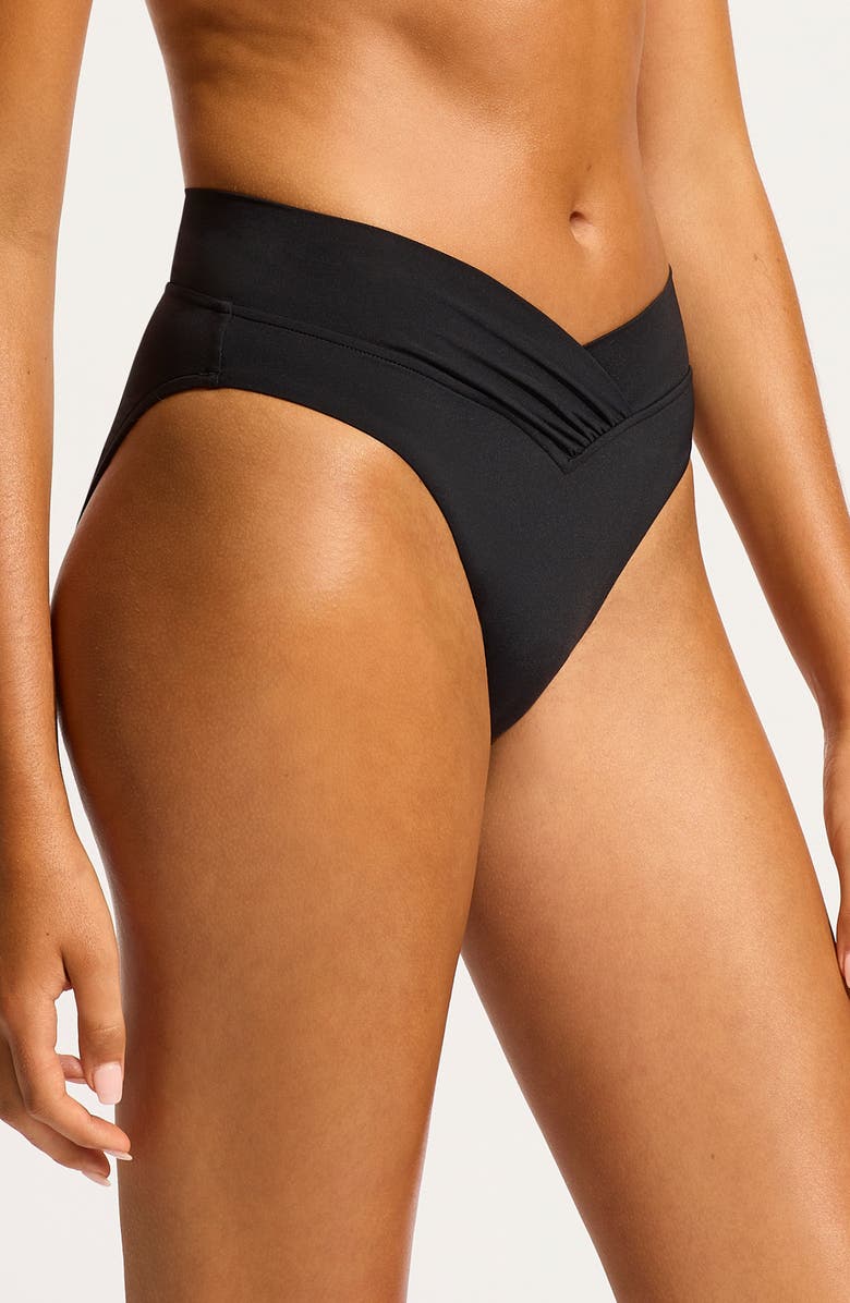 Seafolly V-Front High Cut Bikini Bottoms, Alternate, color, Black