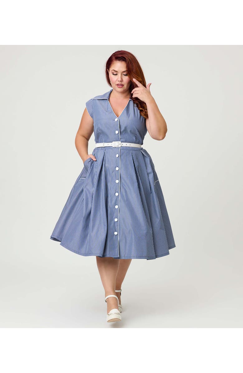 Unique Vintage Plus Size Shirt Swing Dress, Alternate, color, Blue & White Stripe