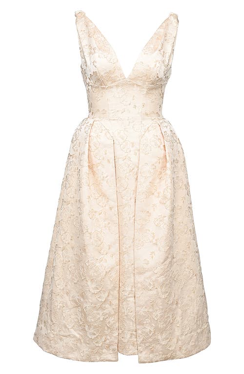 Shop House Of Cb Paloma Plunge Neck Twist Strap Metallic Jacquard Midi Dress In Ivory