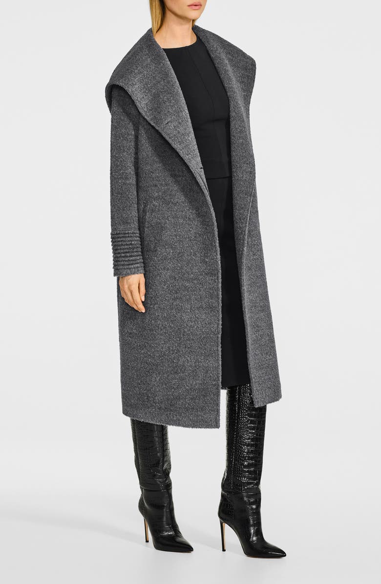 SENTALER Wool & Suri Alpaca Blend Hooded Bouclé Coat, Alternate, color, Grey Melange