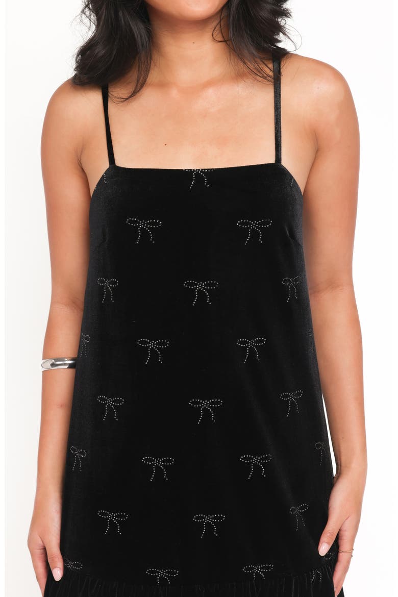 Eileen Bow Velvet A-Line Dress, Alternate, color, BLACK VELVET