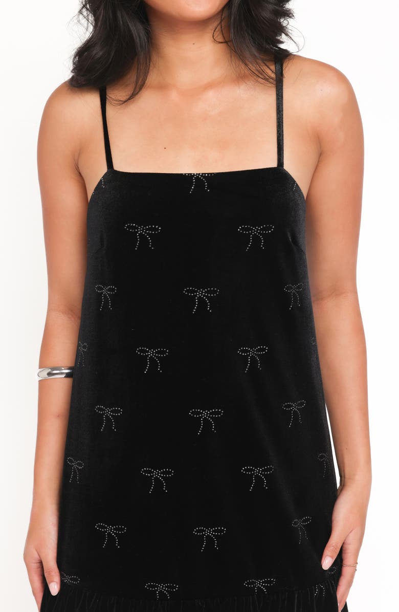 Petal & Pup Eileen Bow Velvet A-Line Dress, Alternate, color, Black Velvet