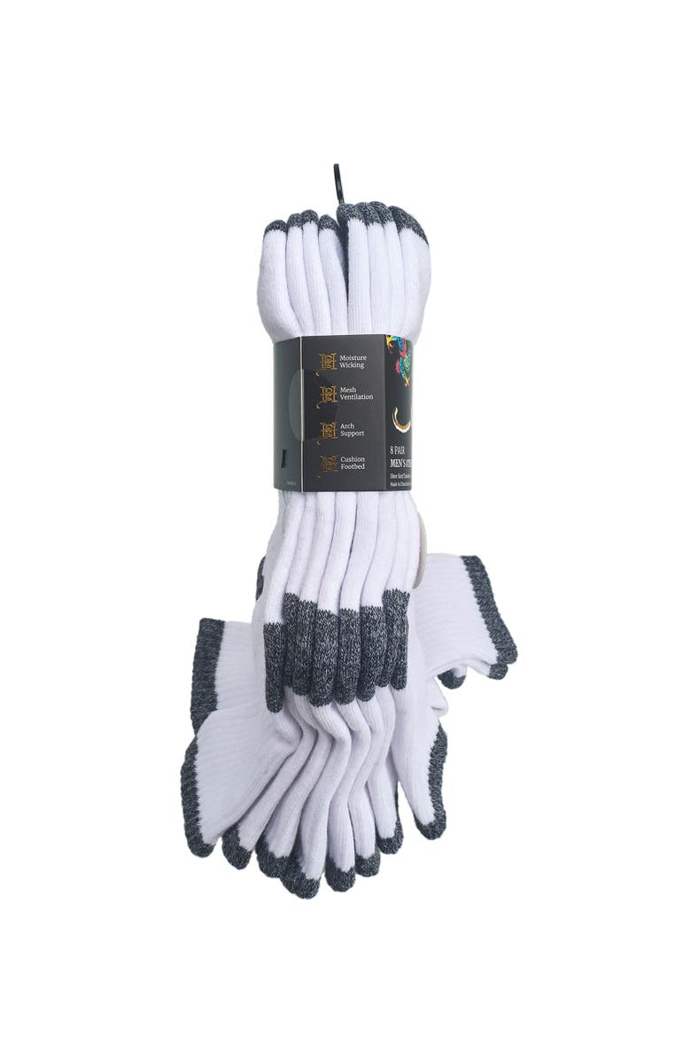 Ed Hardy Basic Half Cushion Mid Crew Sock 8-Pack, Alternate, color, White