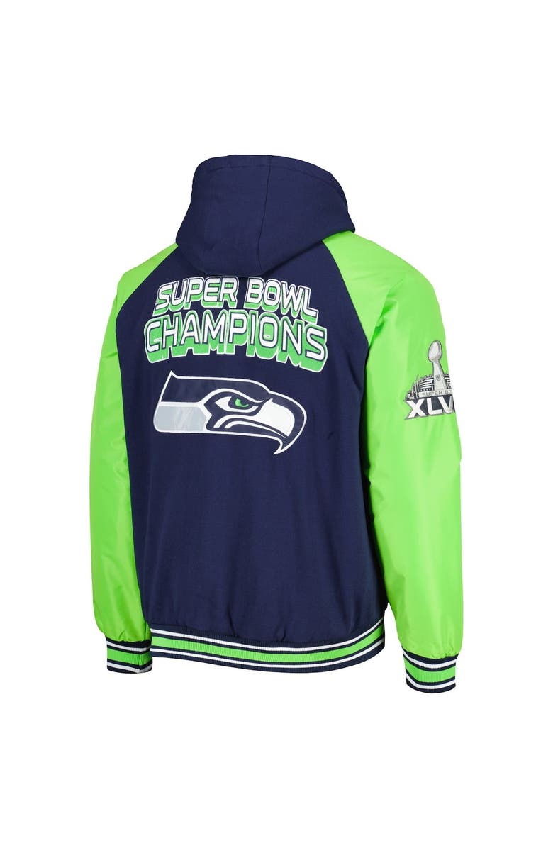 G-III SPORTS BY CARL BANKS Men's G-III Sports by Carl Banks College Navy Seattle Seahawks Defender Raglan Full-Zip Hoodie Varsity Jacket, Alternate, color, Navy