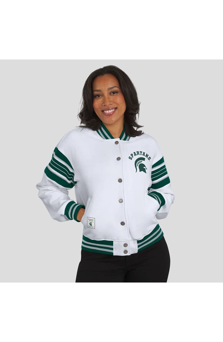 WEAR by Erin Andrews Women's WEAR by Erin Andrews White/Green Michigan State Spartans Satin Stitch Full-Snap Fleece Sweatshirt Jacket, Alternate, color, White