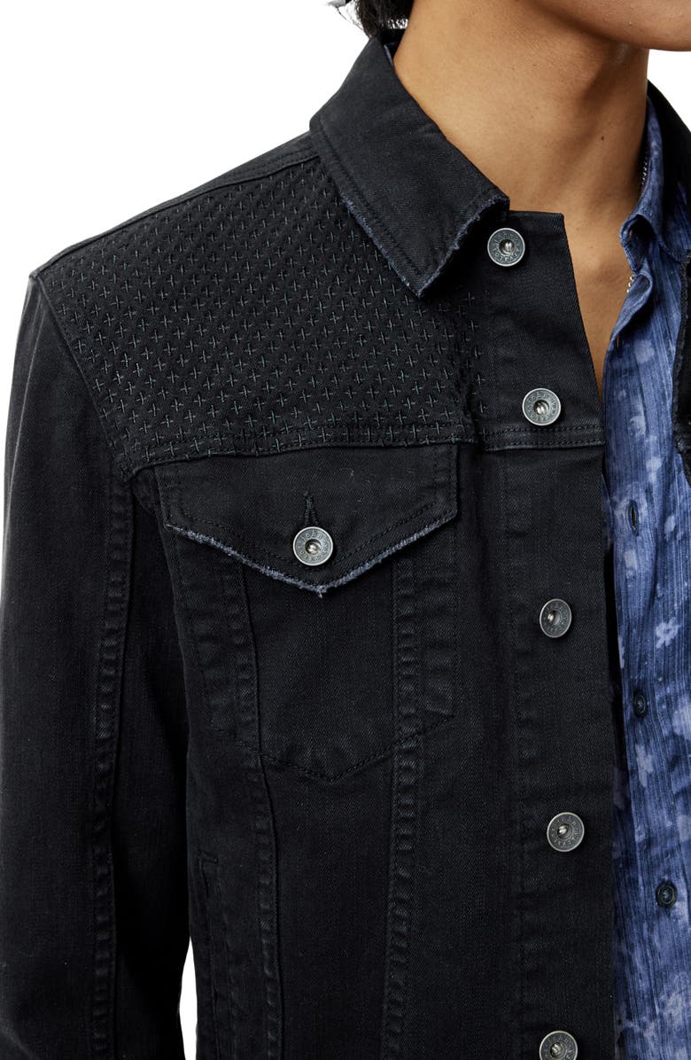 John Varvatos Wes Distressed Stretch Denim Trucker Jacket, Alternate, color, 