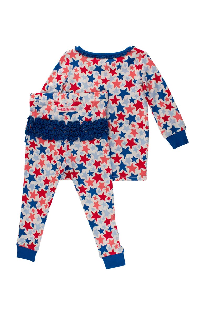 RuffleButts SoftSnooze Toddler Girls Ruffle Long Sleeve Pajama Set, Alternate, color, Star-Spangled