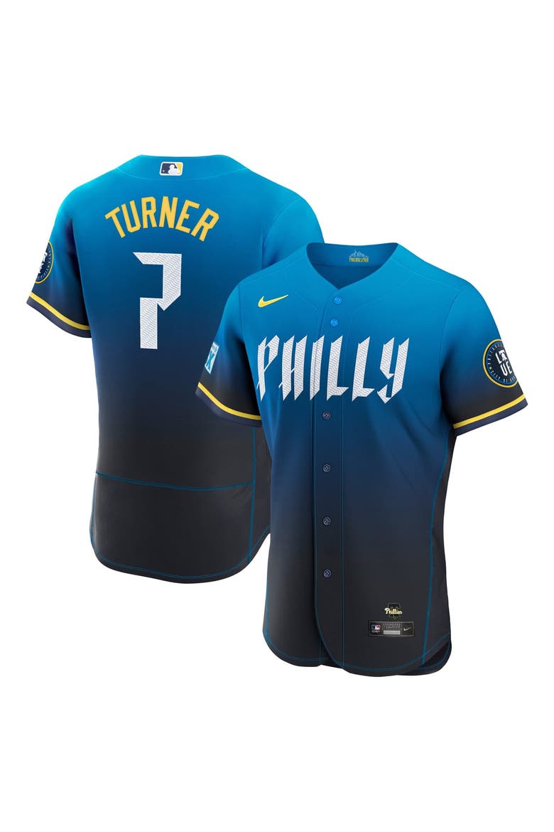 Men's Nike Navy Trea Turner Philadelphia Phillies City Connect Authentic Sponsor Patch Jersey, Main, color, Navy