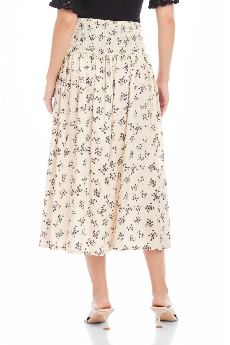 Rhea Floral Smock Waist Cotton Midi Skirt, Alternate, color, BEIGE PRINT