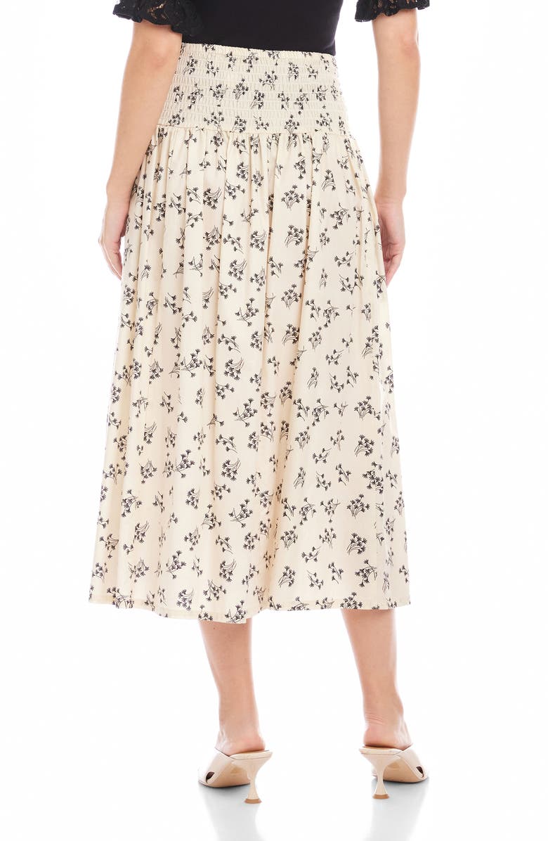 FIFTEEN TWENTY Rhea Floral Smock Waist Cotton Midi Skirt, Alternate, color, Beige Print