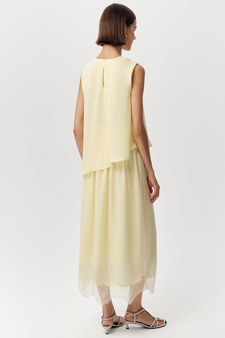 Alix Crew Neck Lace Hem Midi Dress, Alternate, color, Yellow