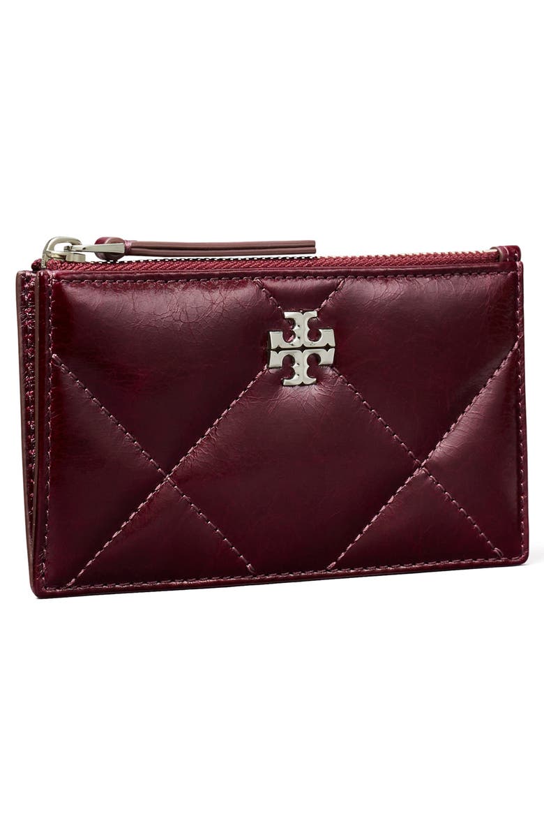 Tory Burch Small Kira Quilted Leather Card Case, Alternate, color, Dark Carmine