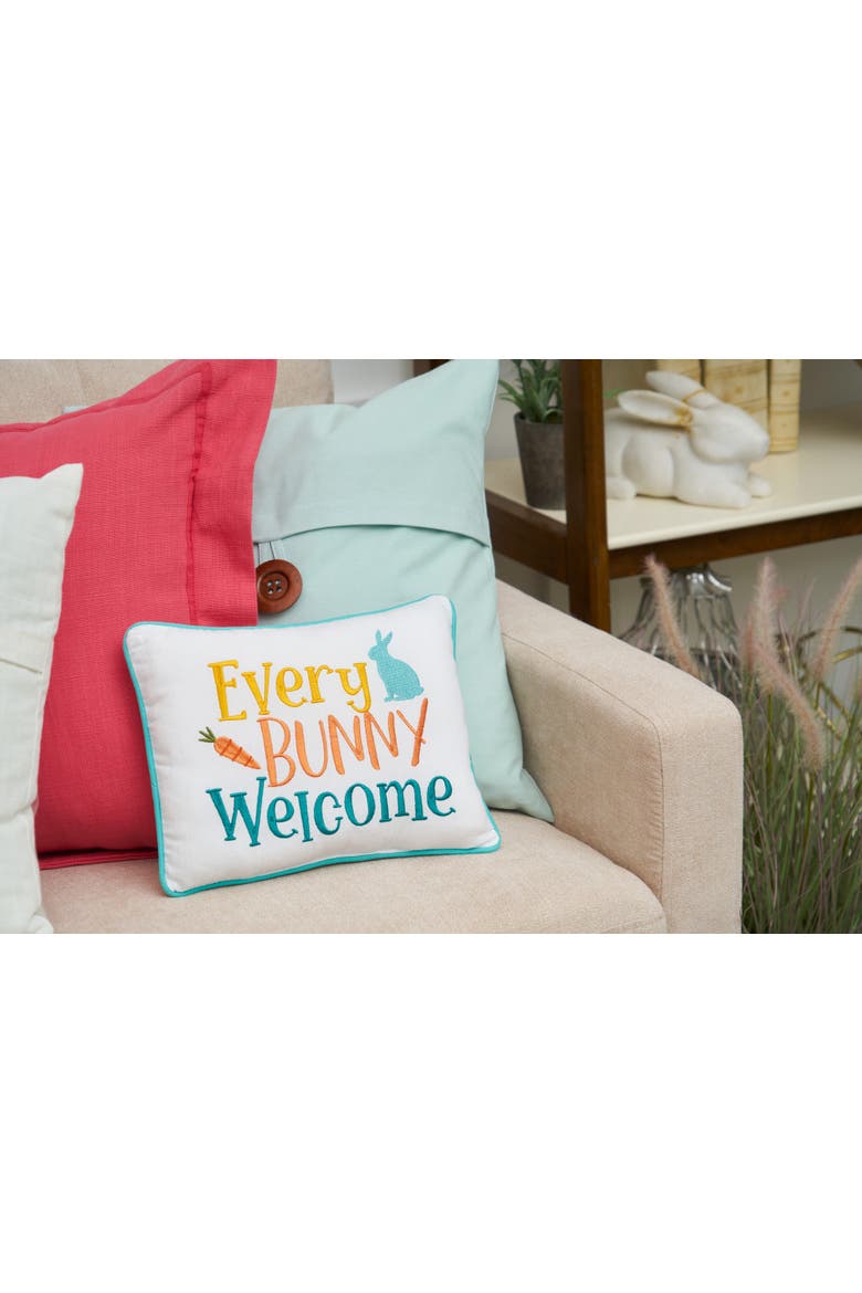 "Every Bunny Welcome" Easter Cotton Blend Mini Accent Pillow 9" x 12", Alternate, color, White