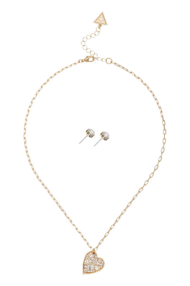 Heart Pendant Necklace & Stud Earrings Set, Alternate, color, GOLD
