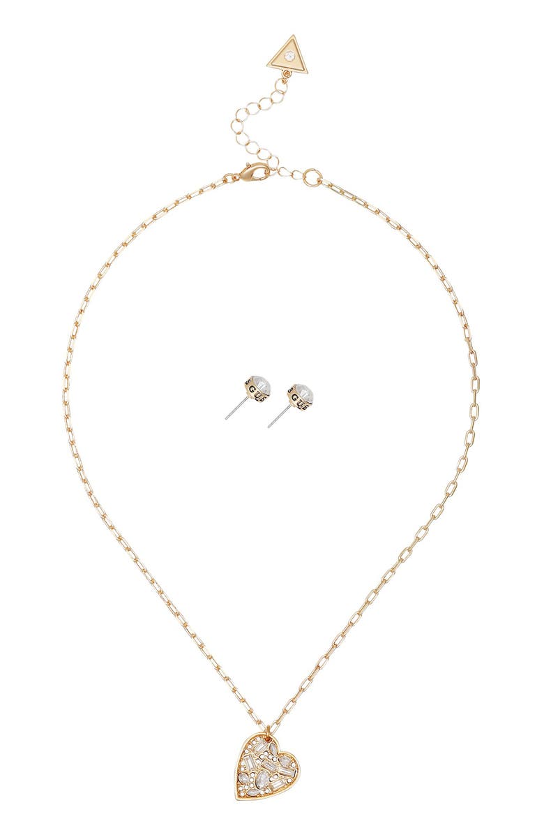 GUESS Heart Pendant Necklace & Stud Earrings Set, Alternate, color, Gold