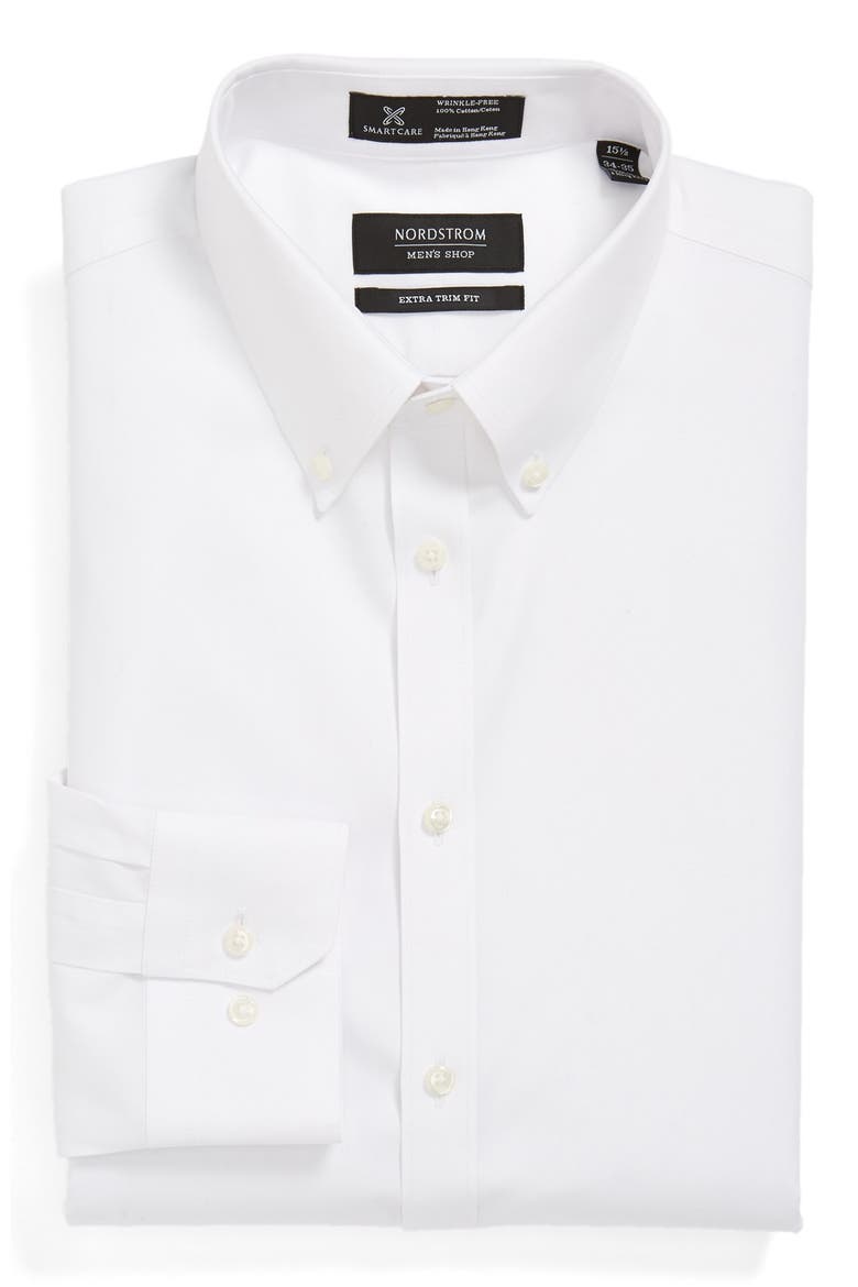 Nordstrom Smartcare™ Wrinkle Free Extra Trim Fit Pinpoint Dress Shirt, Main, color, WHITE