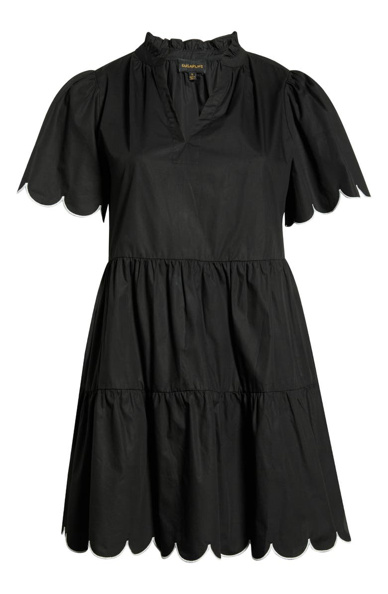 SUGARLIPS Kyra Poplin Tiered Scallop Minidress, Alternate, color, Black