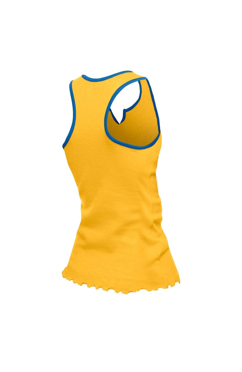 New Era Women's New Era  Gold Los Angeles Chargers Lettuce Hem Notch Neck Tri-Blend Tank Top, Alternate, color, 