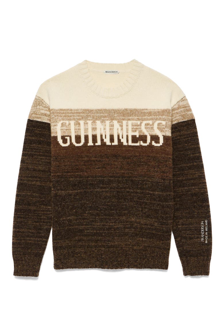x Guinness Intarsia Logo Colorblock Wool Blend Sweater, Alternate, color, BROWN