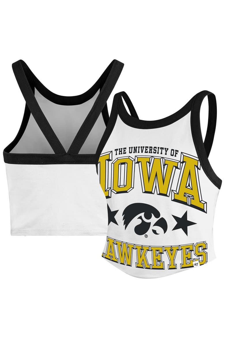 Women's '47 White Iowa Hawkeyes Energize Sporty Cropped Racerback Tank Top, Alternate, color, White