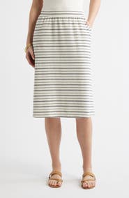 Caslon® Stripe Cotton Blend Knit A-Line Midi Skirt