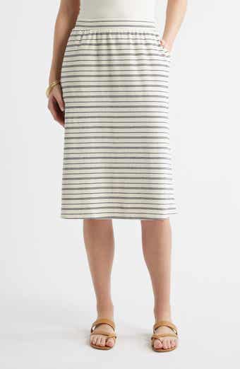 Stripe Cotton Blend Knit A-Line Midi Skirt