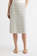 Caslon® Stripe Cotton Blend Knit A-Line Midi Skirt