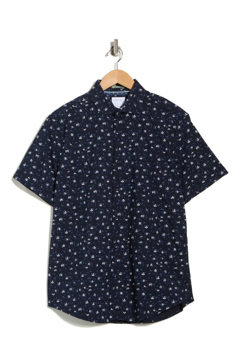 Floral Short Sleeve Button-Up Shirt, Alternate, color, NAVY W/ WHITE FLORAL
