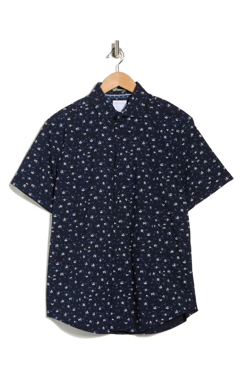 DENIM AND FLOWER Floral Short Sleeve Button-Up Shirt, Main, color, Navy W/ White Floral