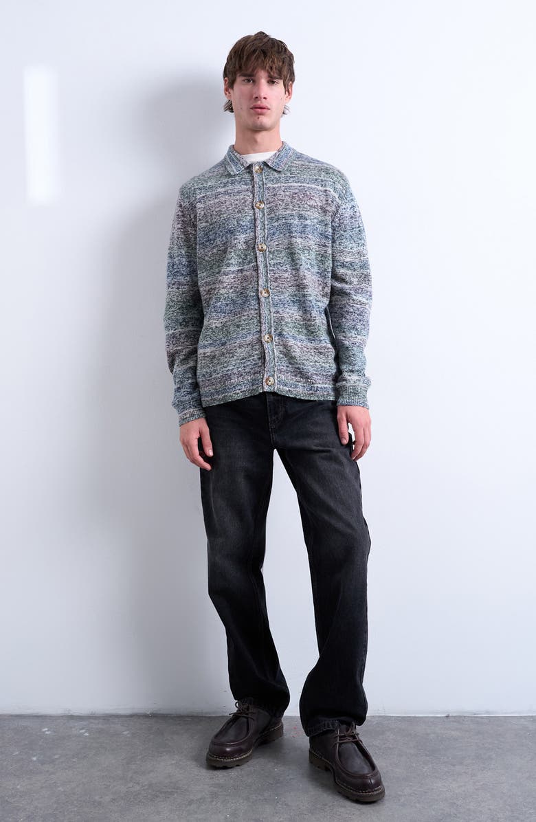 Topman Space Dye Polo Cardigan, Alternate, color, Green Multi
