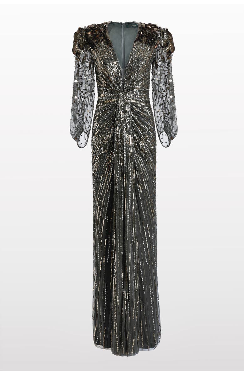 Jenny Packham Xenia Sequin-Embellished Maxi Dress, Main, color, Shadow Grey