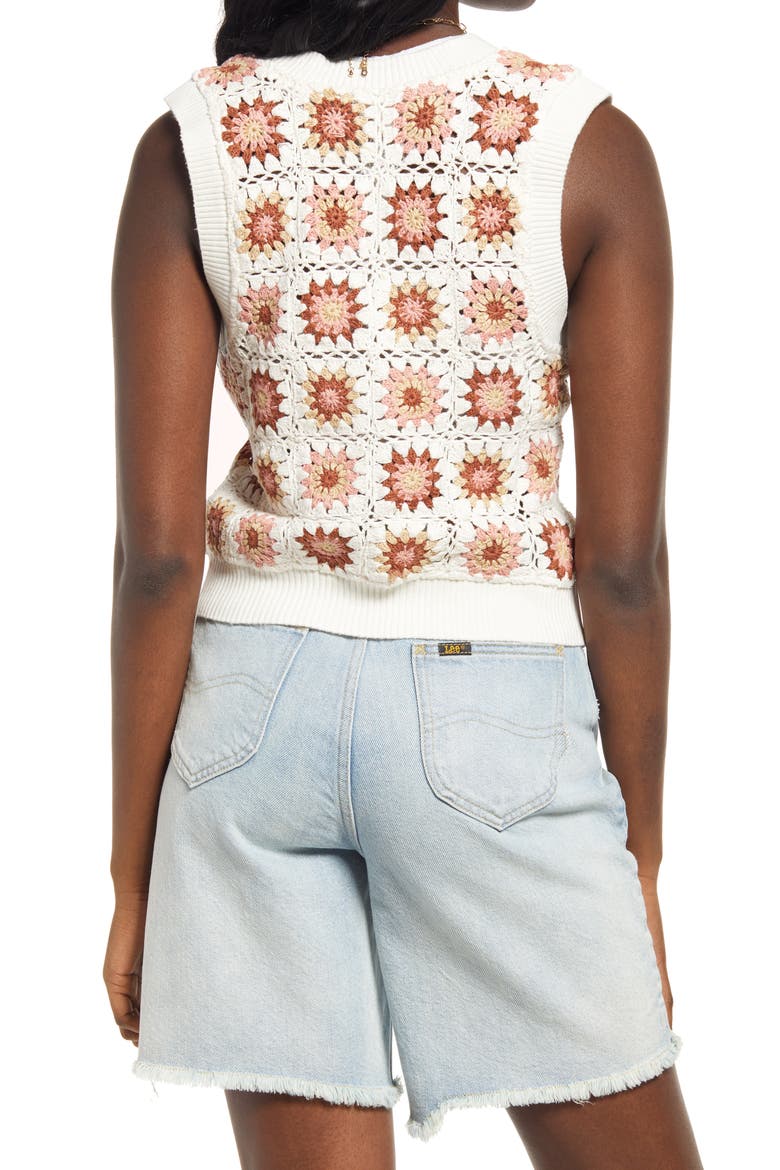 Fashion Crochet Cotton Sweater Tank, Alternate, color, IVORY MULTI CROCHET