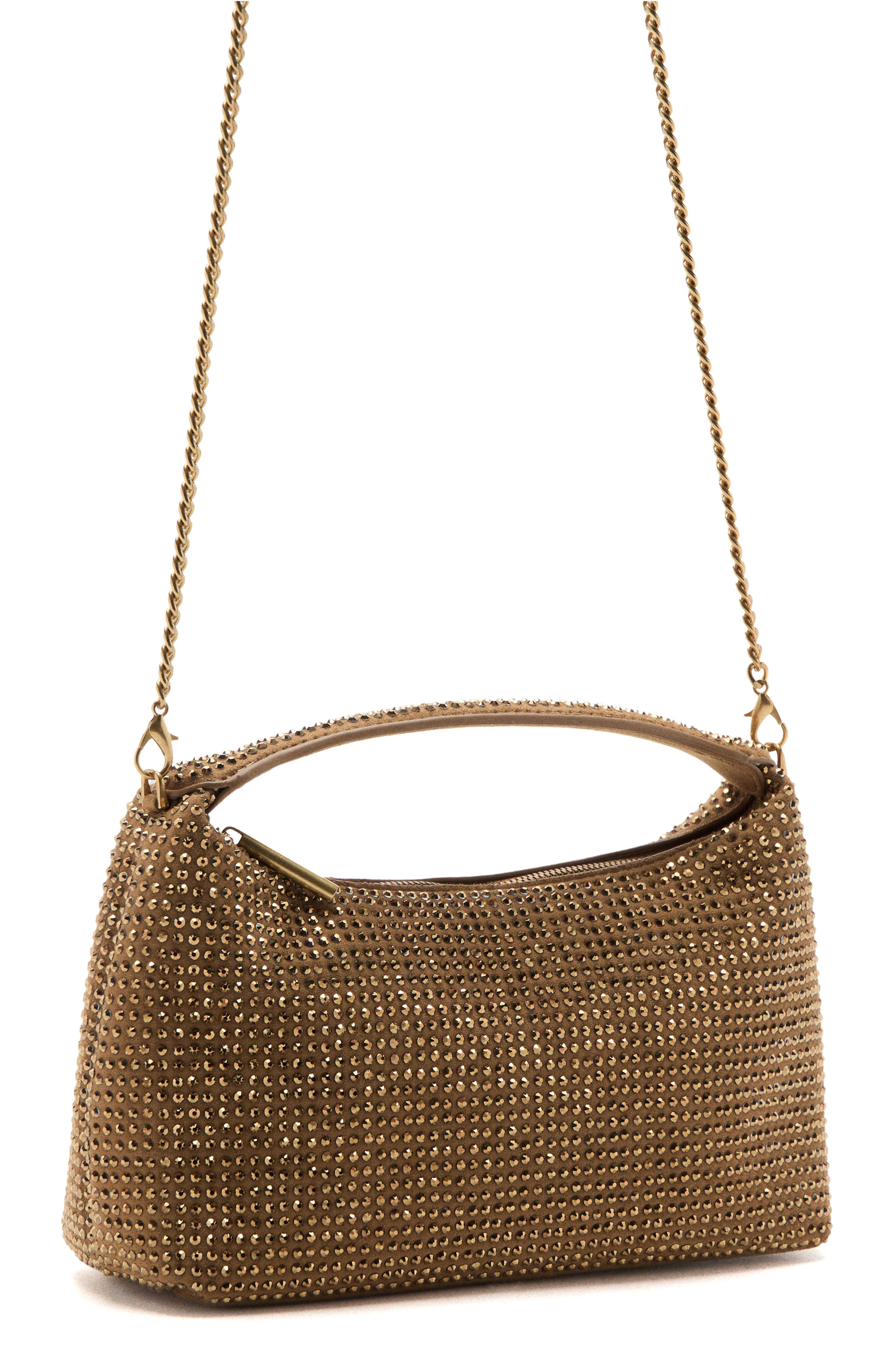 MANGO Small Rhinestone Handbag, Main, color, Ochre