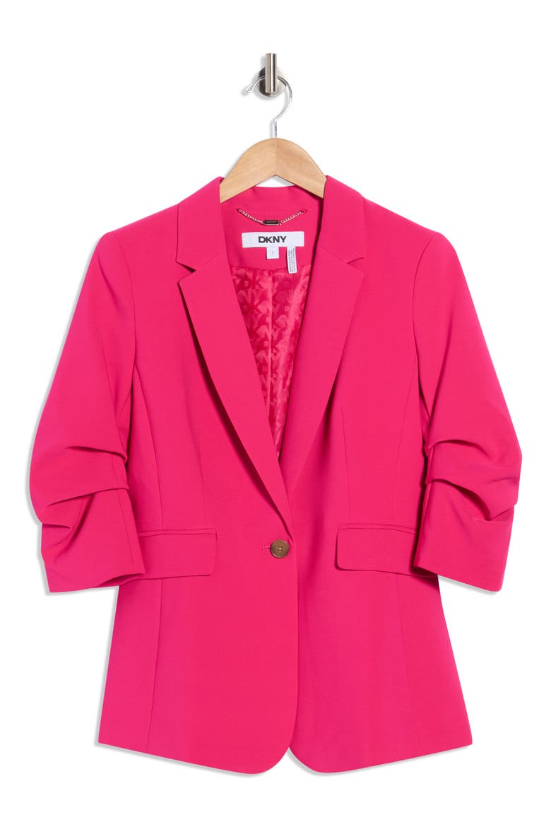 Ruched Sleeve Blazer, Alternate, color, HOT PINK
