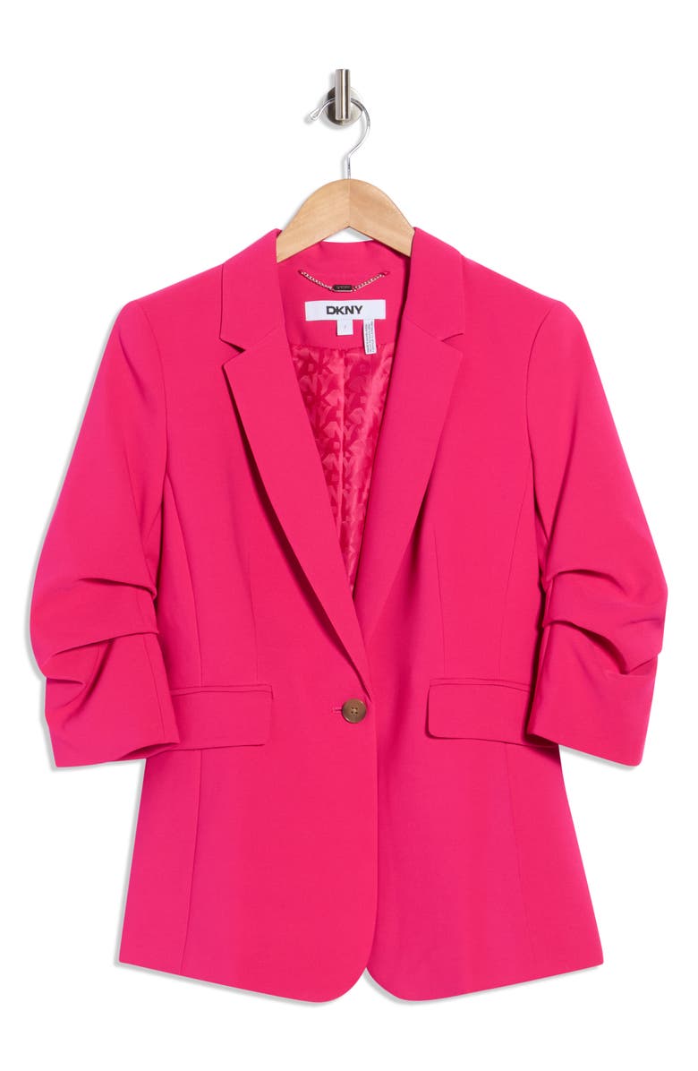 DKNY Ruched Sleeve Blazer, Main, color, Hot Pink