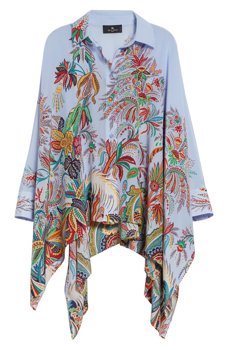 Etro Paisley Print Handkerchief Hem Silk Button-Up Shirt, Alternate, color, Print On Pale Blue Base