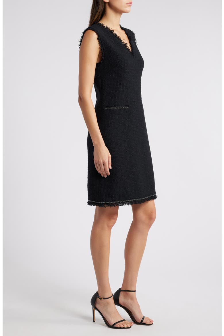 Dale Chain Trim Sleeveless Cotton Blend Tweed Sheath Dress, Alternate, color, BLACK