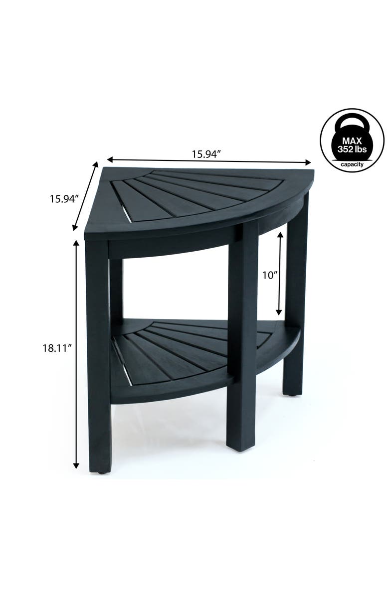 JONATHAN Y Maris 18" Classic Coastal Solid Acacia Wood Indoor/Outdoor Corner Shower Bench with Shelf, Alternate, color, Black