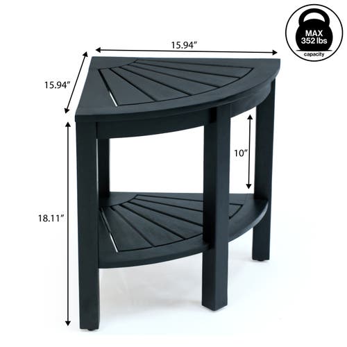 Jonathan Y Maris 18" Classic Coastal Solid Acacia Wood Indoor/outdoor Corner Shower Bench With Shelf In Black
